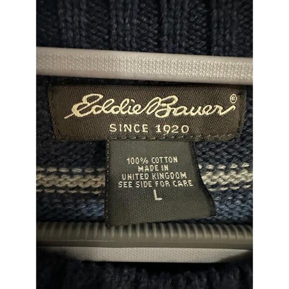 Eddie Bauer Striped Knit Sweater Blue Crewneck Casual Mens Size L - Picture 3 of 5